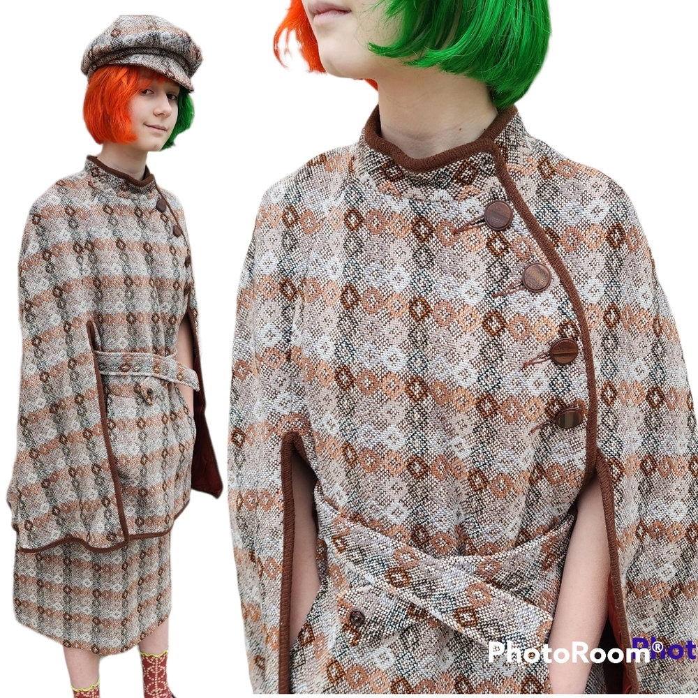 Vintage 1960's Eclipse Welsh Woollens Cape Skirt and Hat set